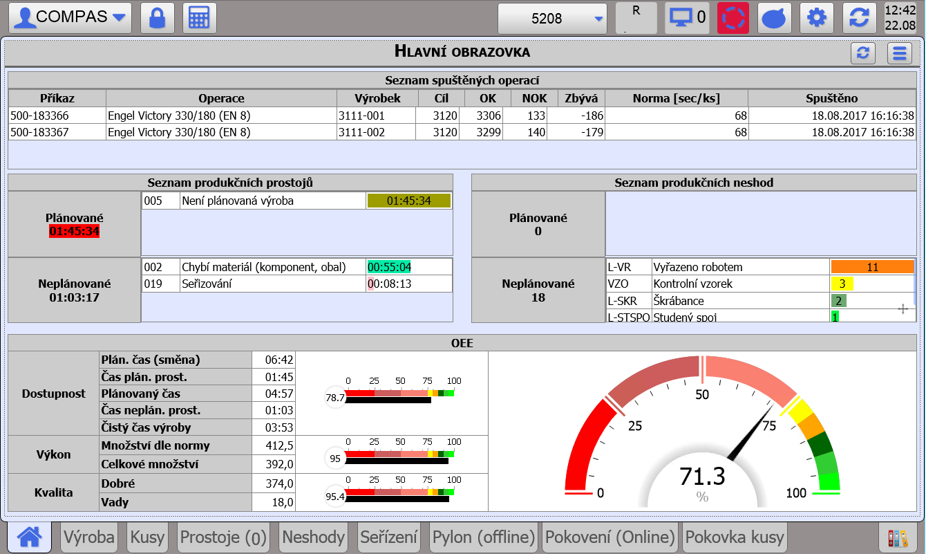 Comes OEE Sběr dat a operátorské obrazovky